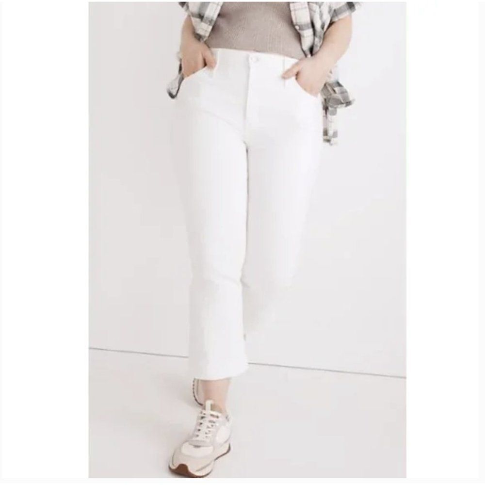 Madewell Cali Demi-Boot Jeans Womens 37 Pure White Cropped Flare AJ195‎ NEW